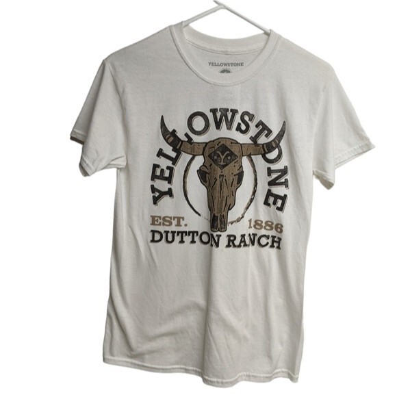 Yellowstone Dutton Ranch Short Sleeve Crewneck Shirt Small Beige Tee TV Show  S - Picture 1 of 4